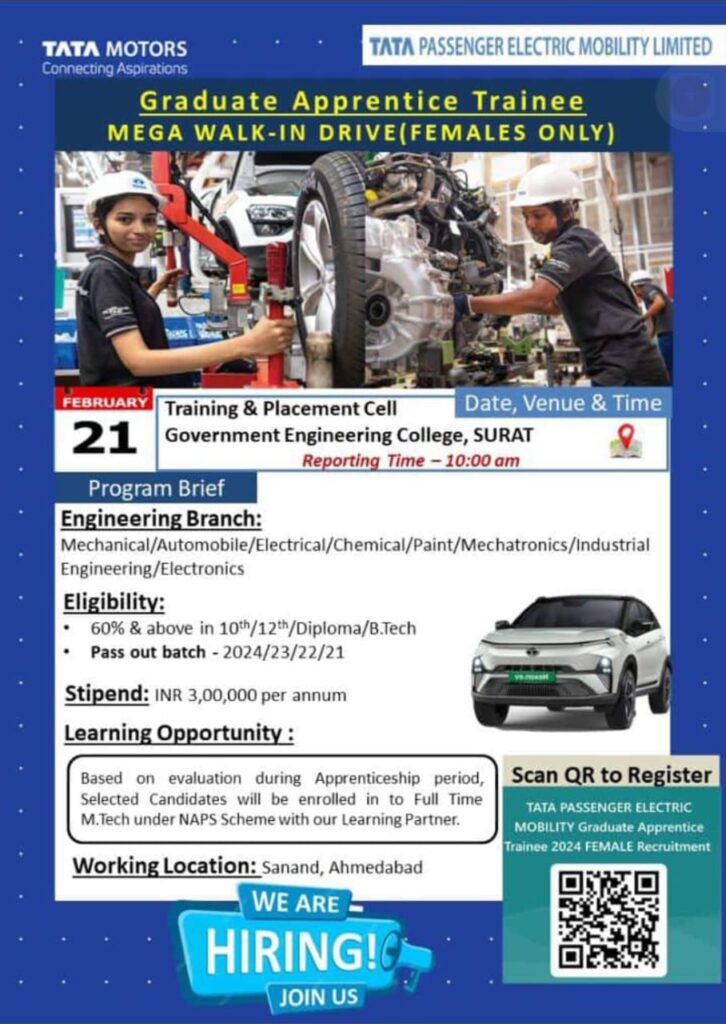 Tata Motors Company Job Placement 2024 : Job in Surat