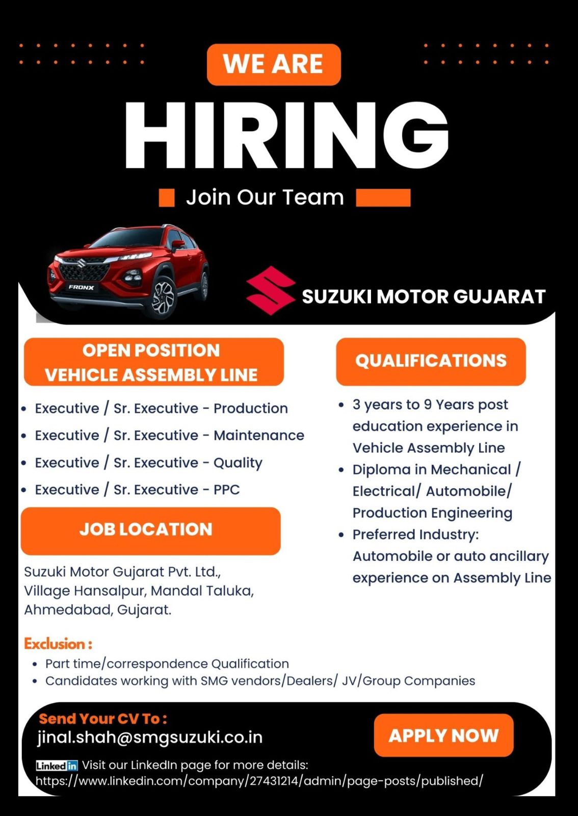 Suzuki Motor JOB Recruitment 2025 - Permanent jobS || Alert Job Portal ...