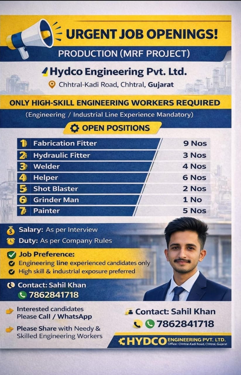HYDCO engineering Pvt Ltd HYDCO Engineering Chhtral Job Job Vacancy