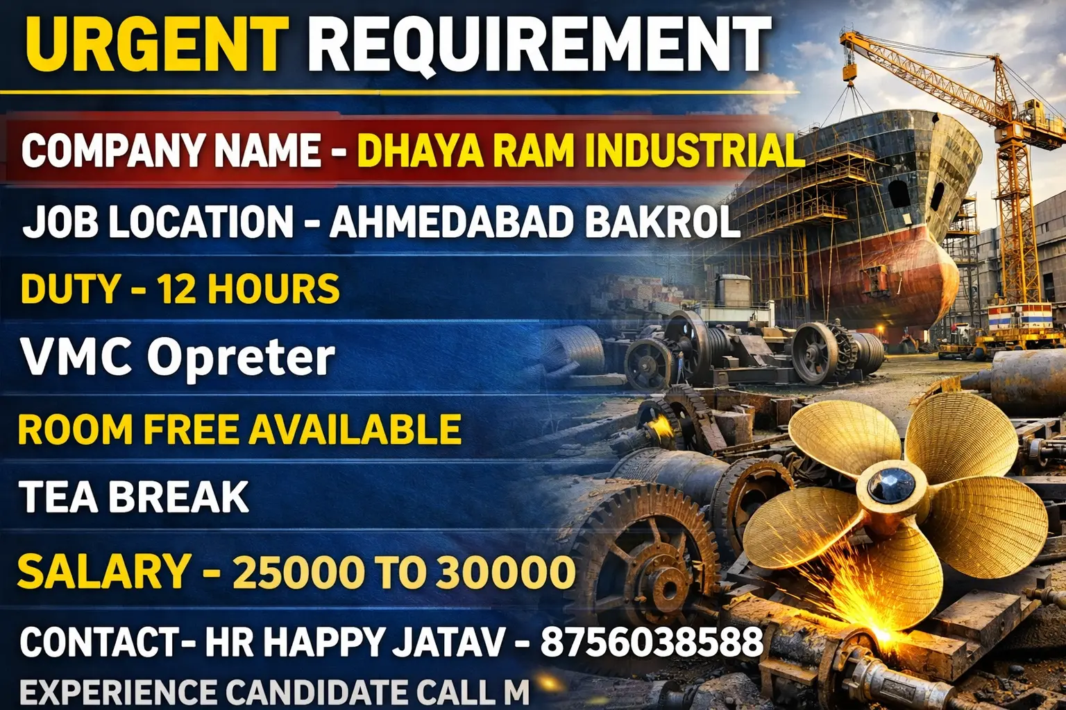 Dhayaram industrial New Job Vacancy Job Vacancy