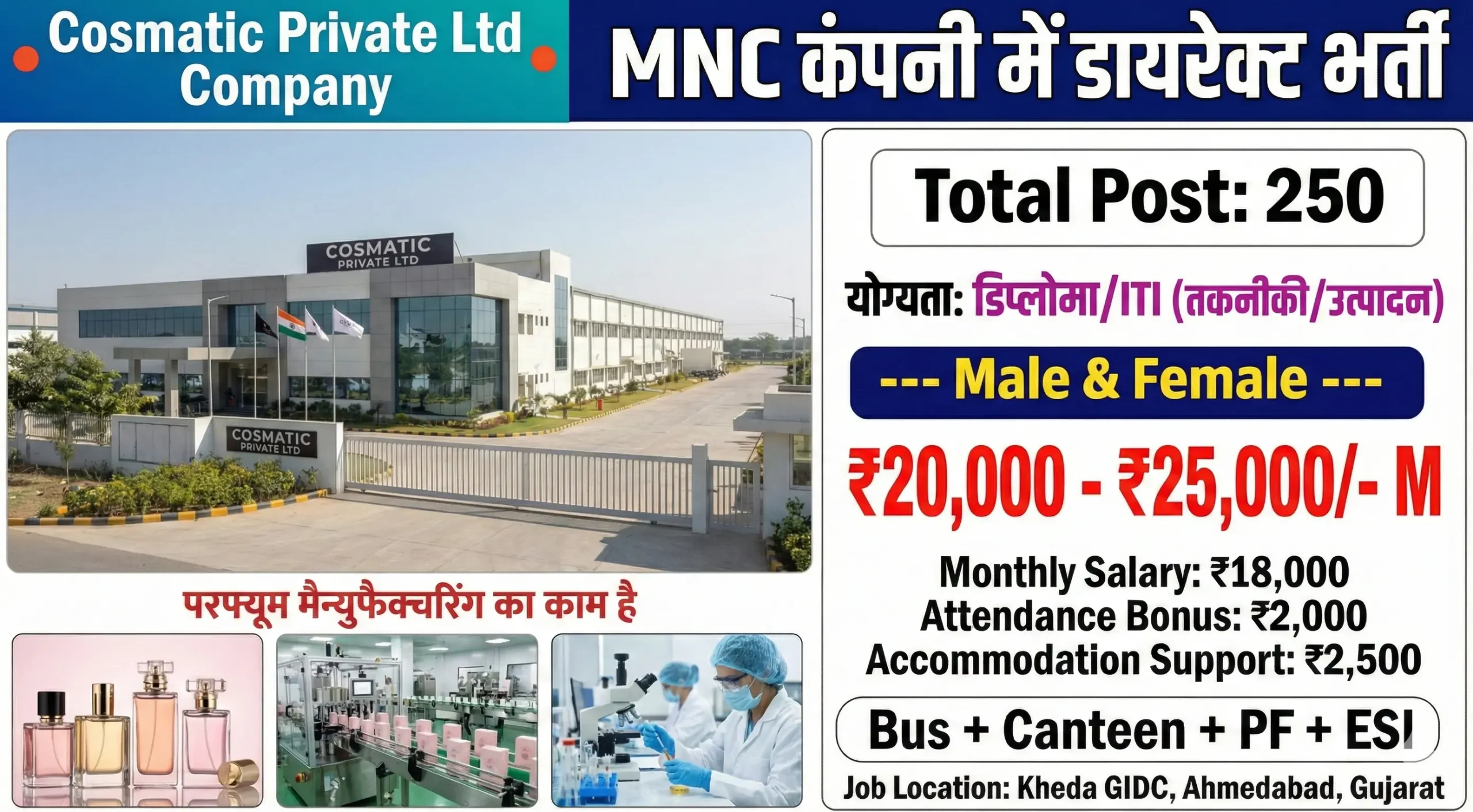 Cosmatic Private Ltd Recruitment 2026 | ITI Diploma Operator Jobs in Kheda