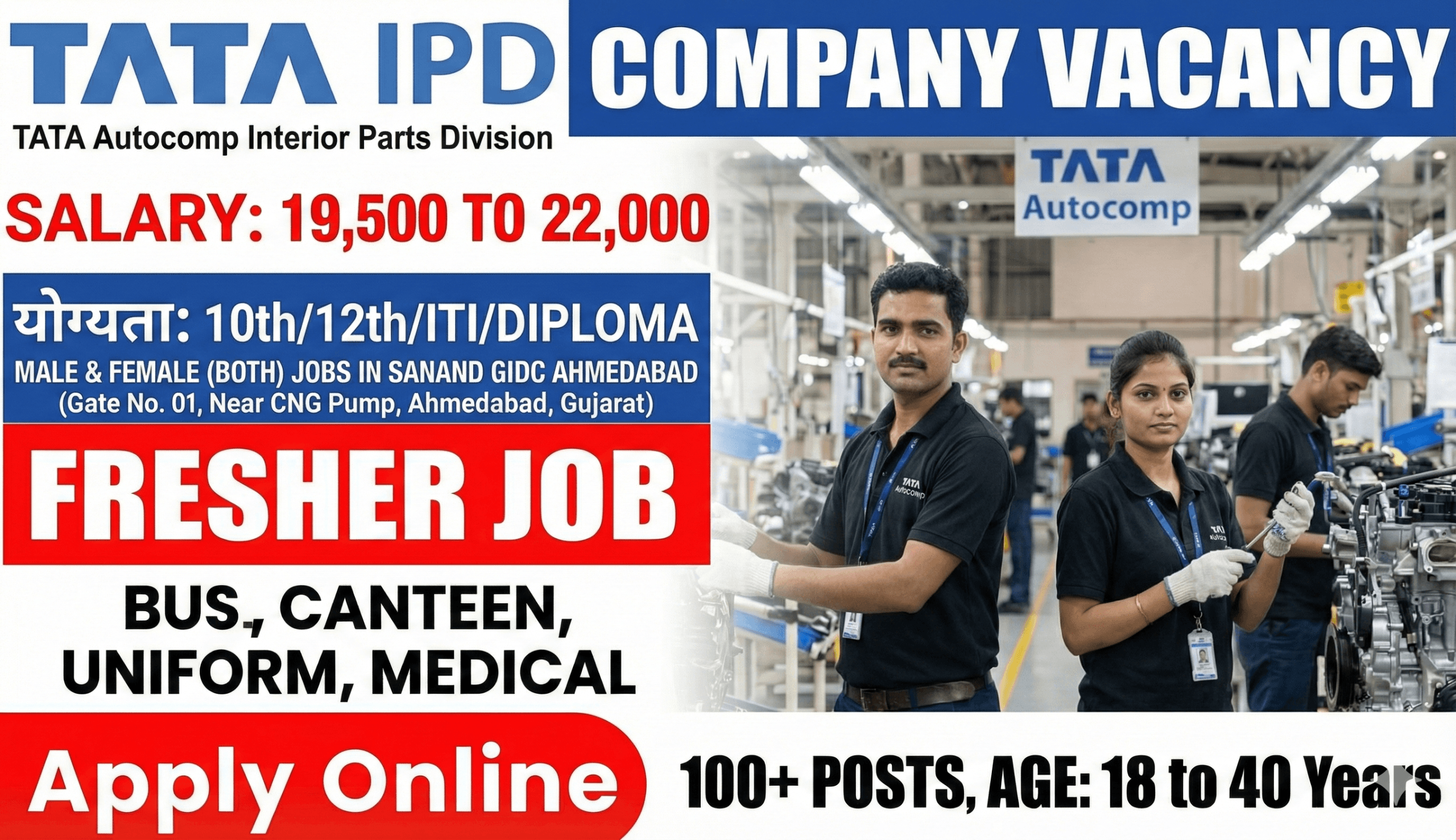 TATA IPD Recruitment 2026 | Sanand GIDC Jobs | 10th, 12th, ITI, Diploma Hiring
