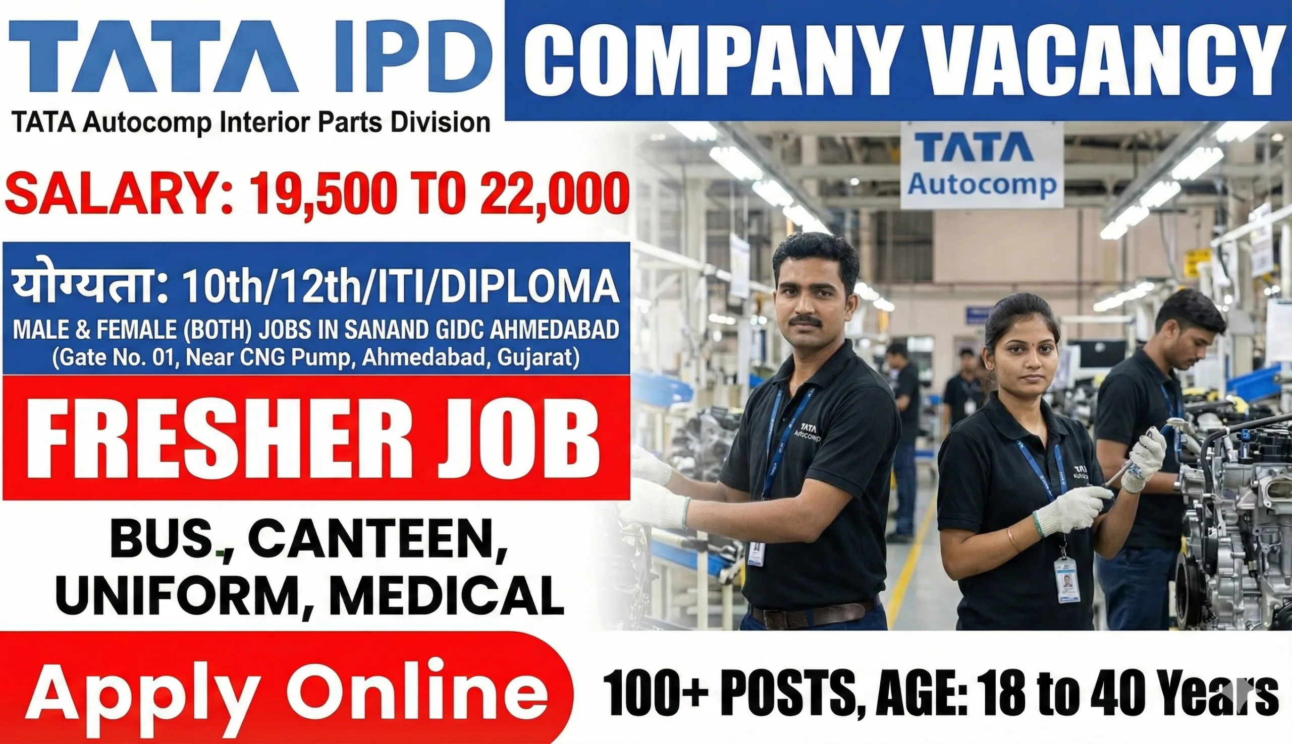 TATA IPD Recruitment 2026 | Sanand GIDC Jobs | 10th, 12th, ITI, Diploma Hiring