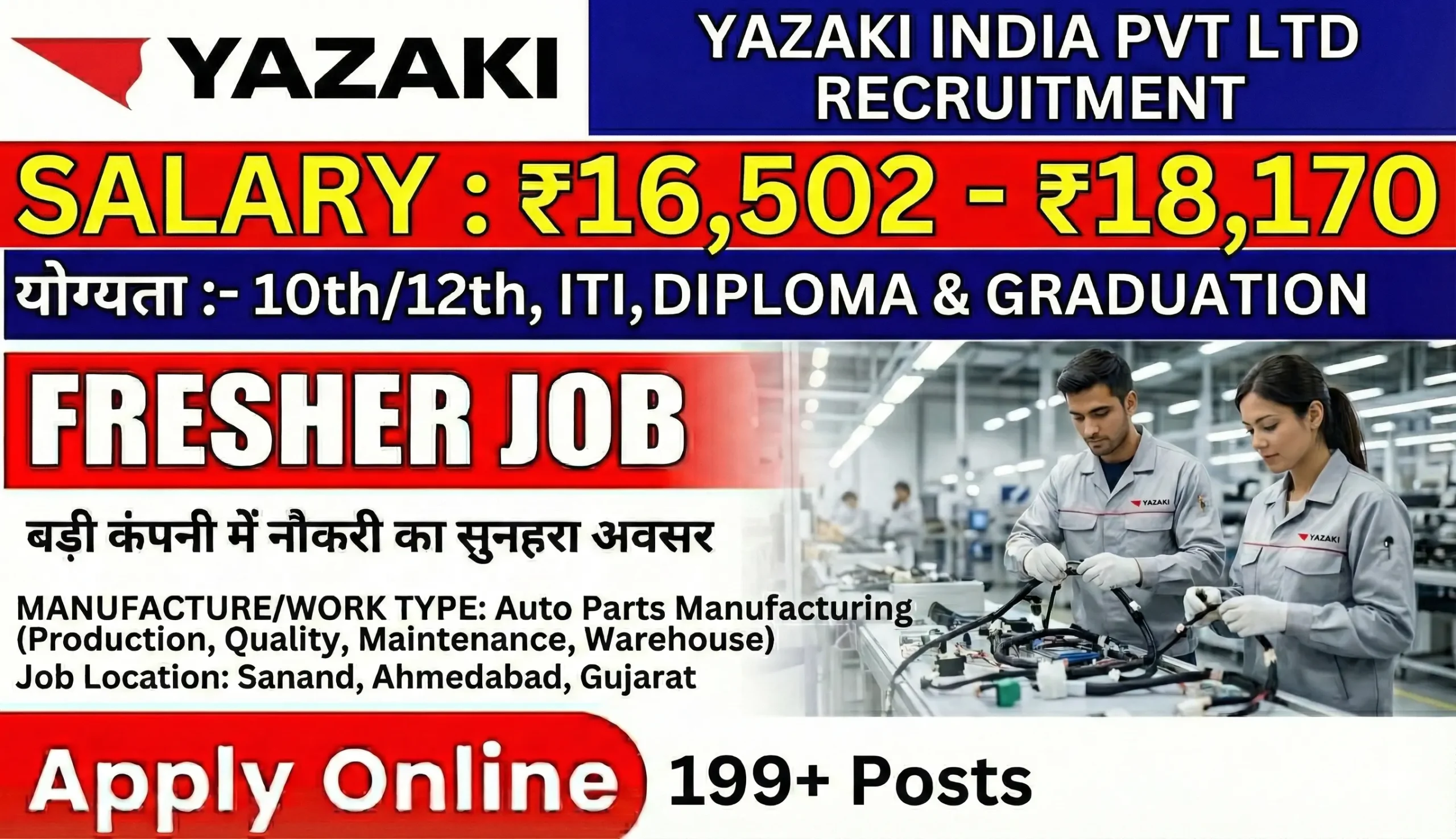 Yazaki India Recruitment 2026 | Auto Parts Factory Jobs in Sanand