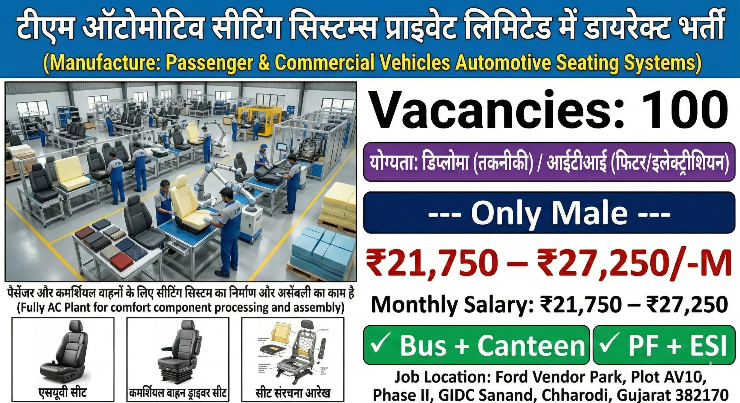 TM Automotive Seating Systems Recruitment 2026 | Sanand GIDC Vacancy