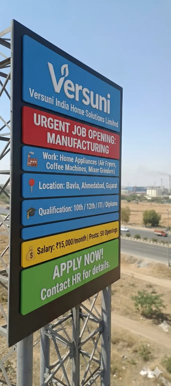 Versuni Recruitment 2026 | Bavla Factory Job for 10th & 12th Pass