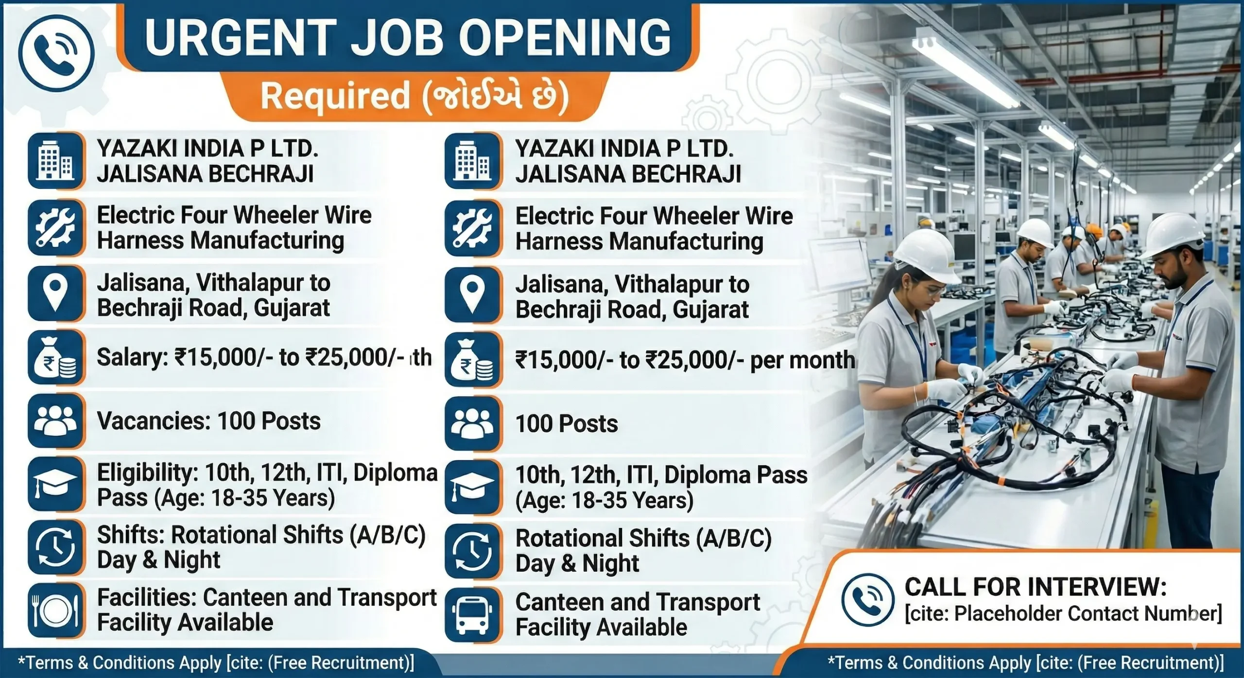 YAZAKI INDIA P LTD Jalisana Bechraji Recruitment 2026 | Wire Harness Job