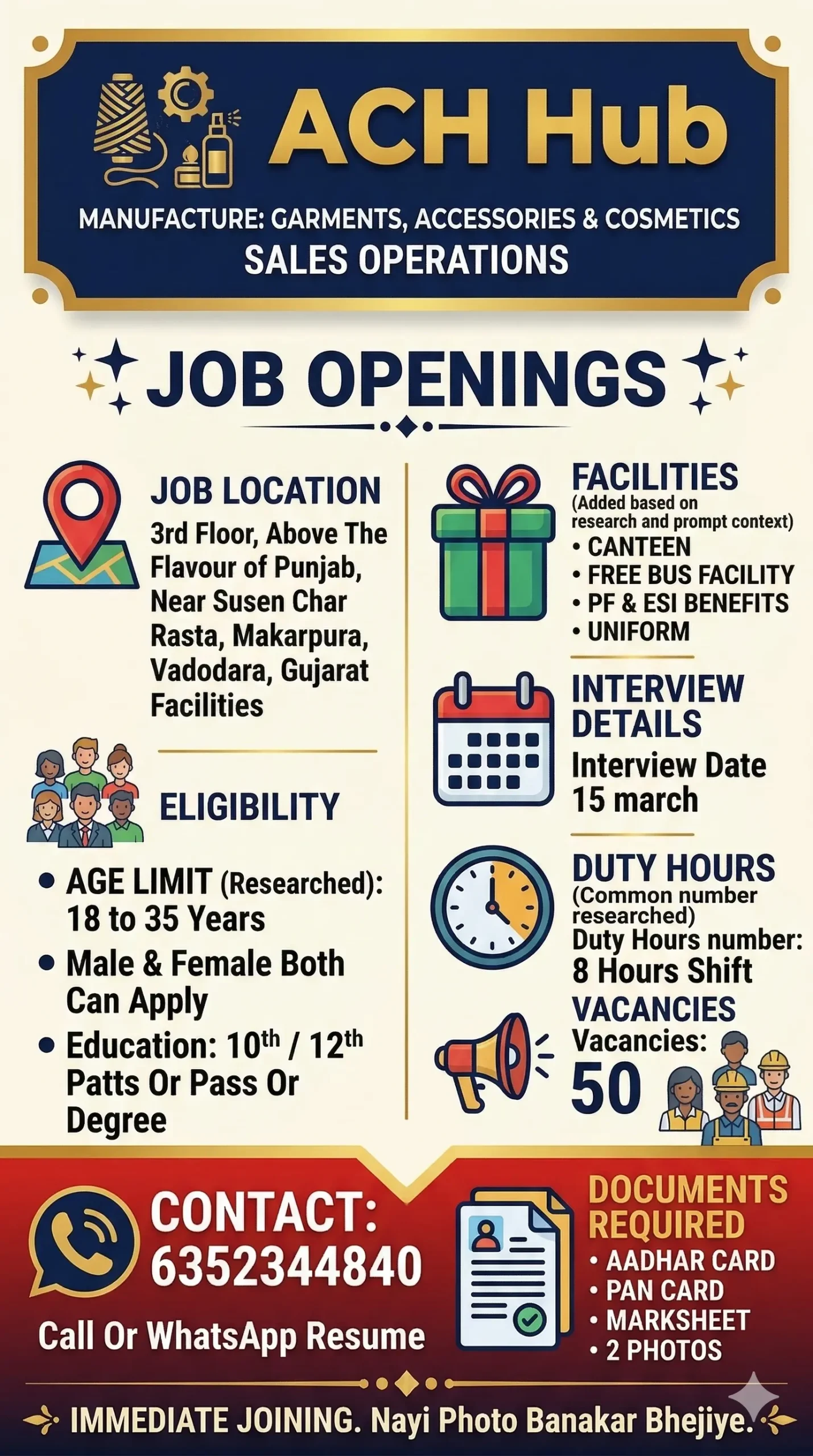 ACH Hub Recruitment 2026 | Vadodara Office Job Vacancy