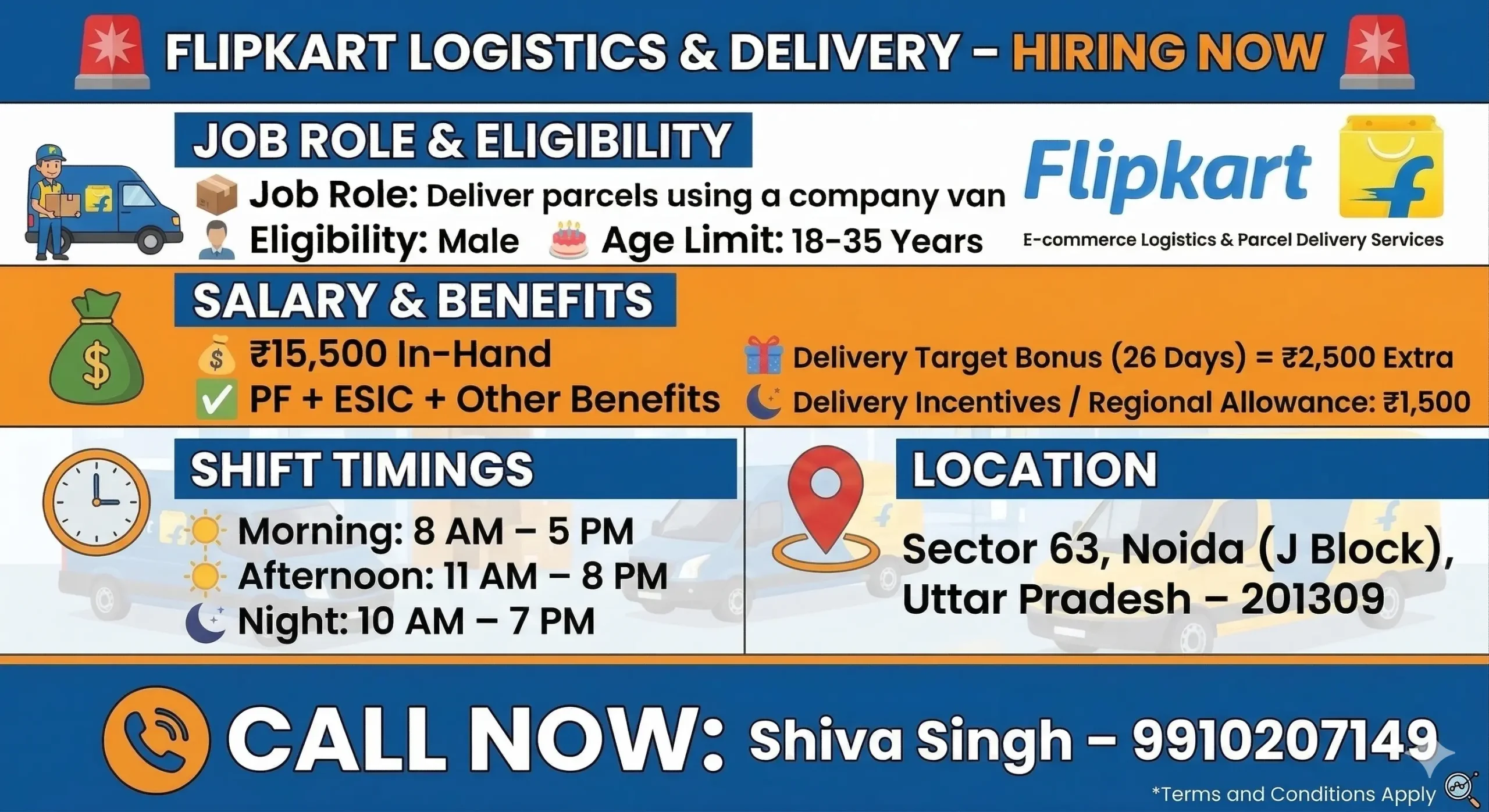 Flipkart Van Delivery Boy Job 2026 | Noida ₹15,500 + Incentives