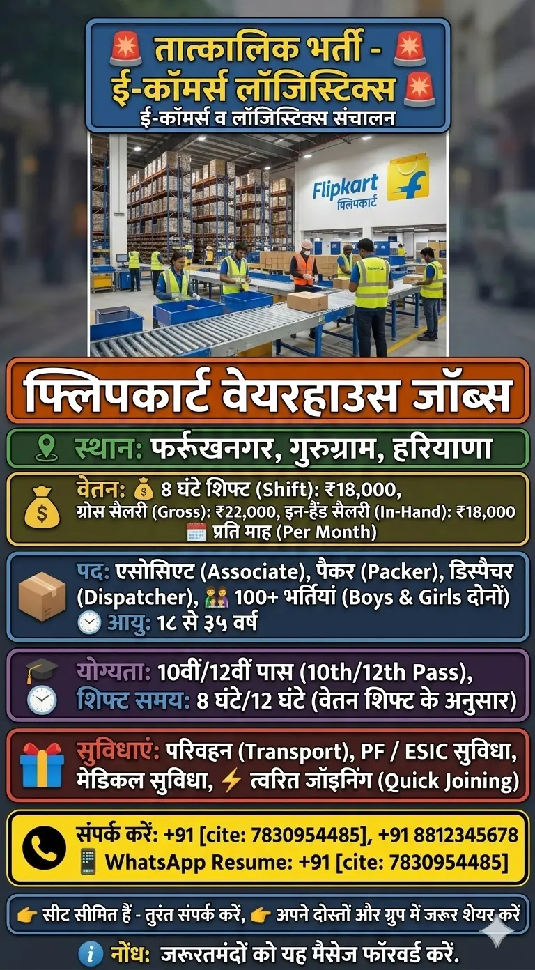 Flipkart Warehouse Recruitment 2026 | Gurgaon Job Vacancy