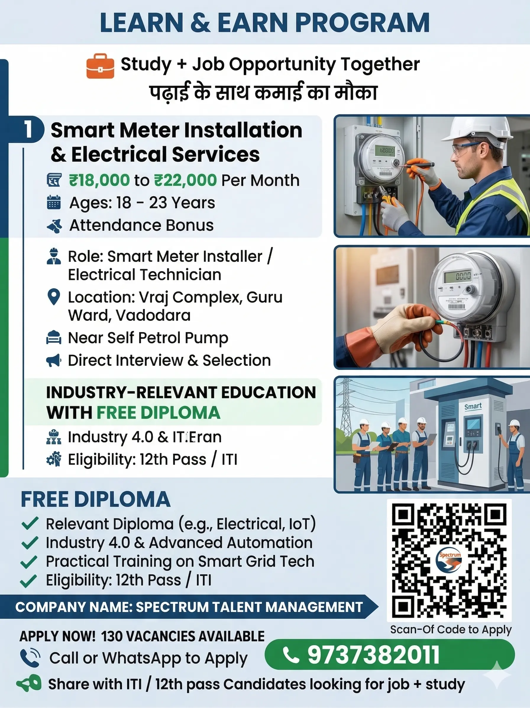 Spectrum Talent Management Recruitment 2026 | Smart Meter Installation Jobs Vadodara