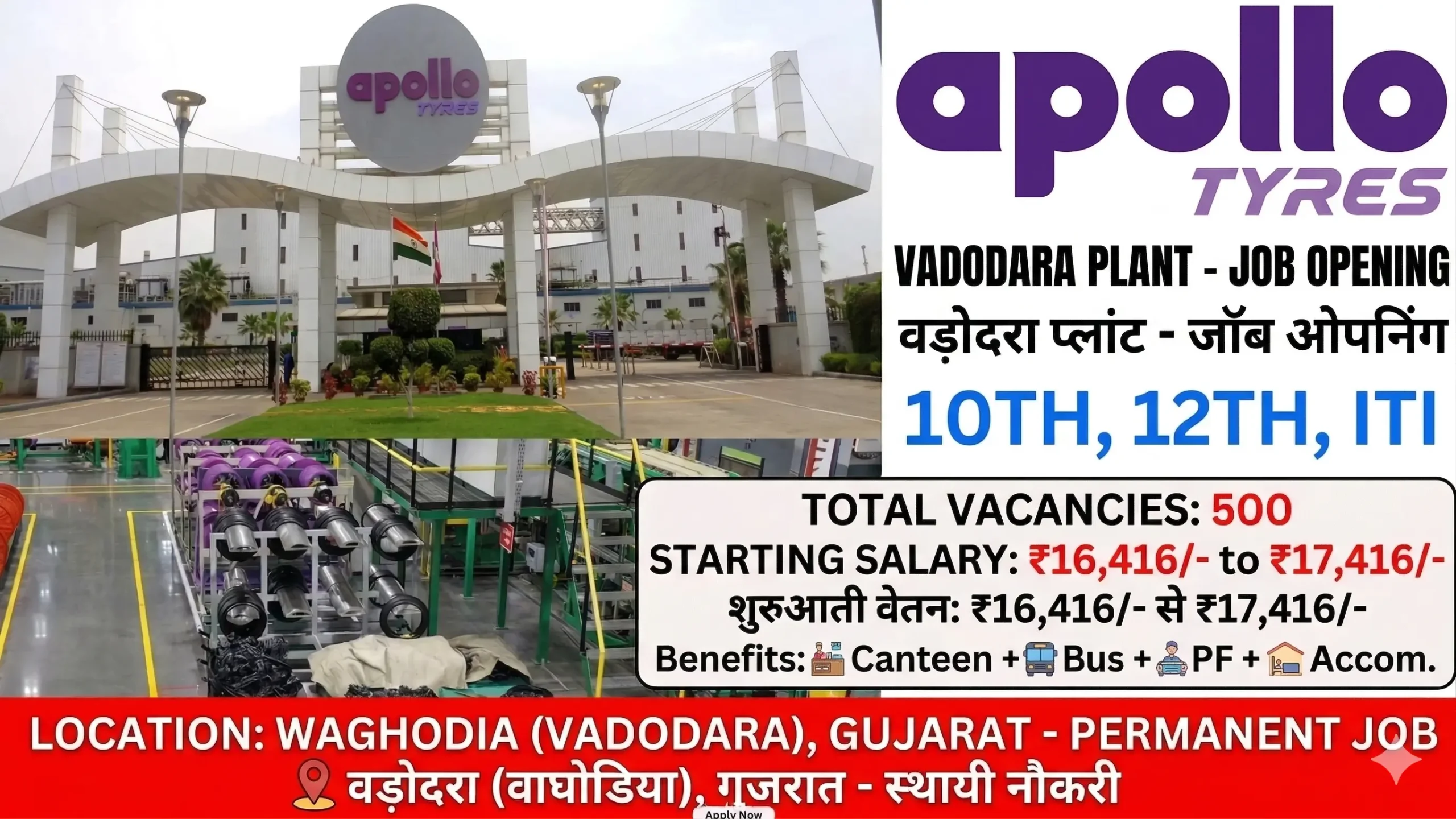 Apollo Tyres Waghodia Recruitment 2026 – ITI Diploma Jobs | ₹15,700 Salary