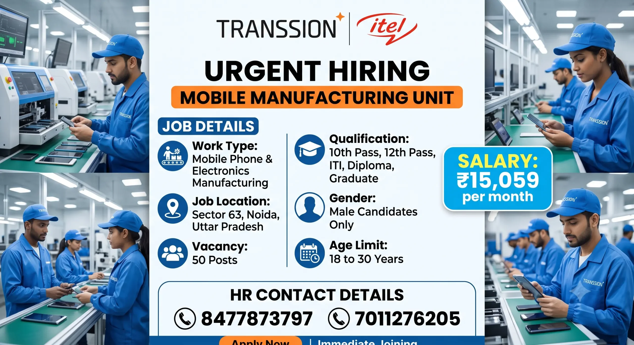 Itel (TRANSSION) Company Job 2026 | Sector 63 Noida | 10th, 12th, ITI Recruitment