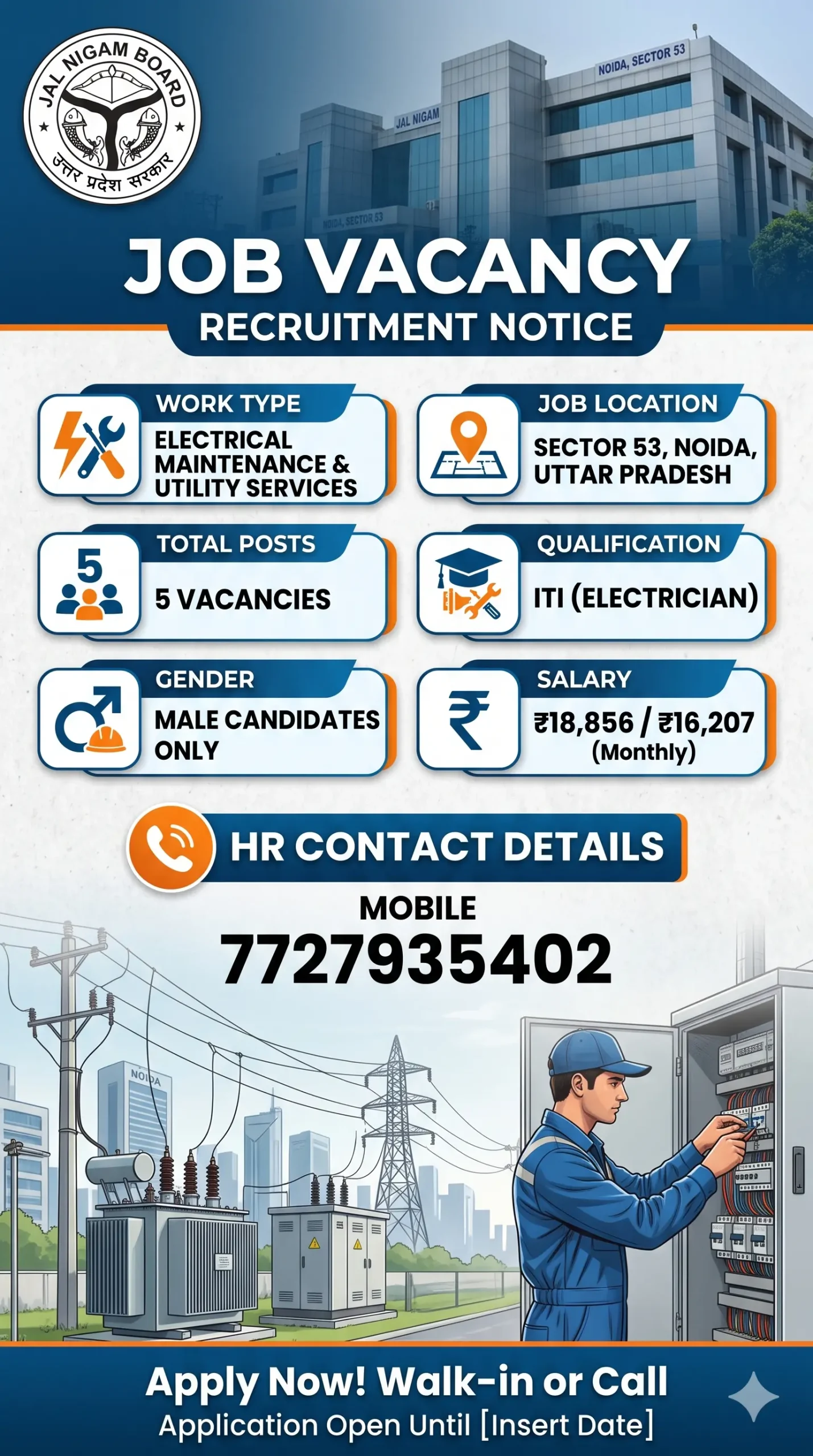 JAL NIGAM Board ITI Electrician Job 2026 | Noida Direct Hiring