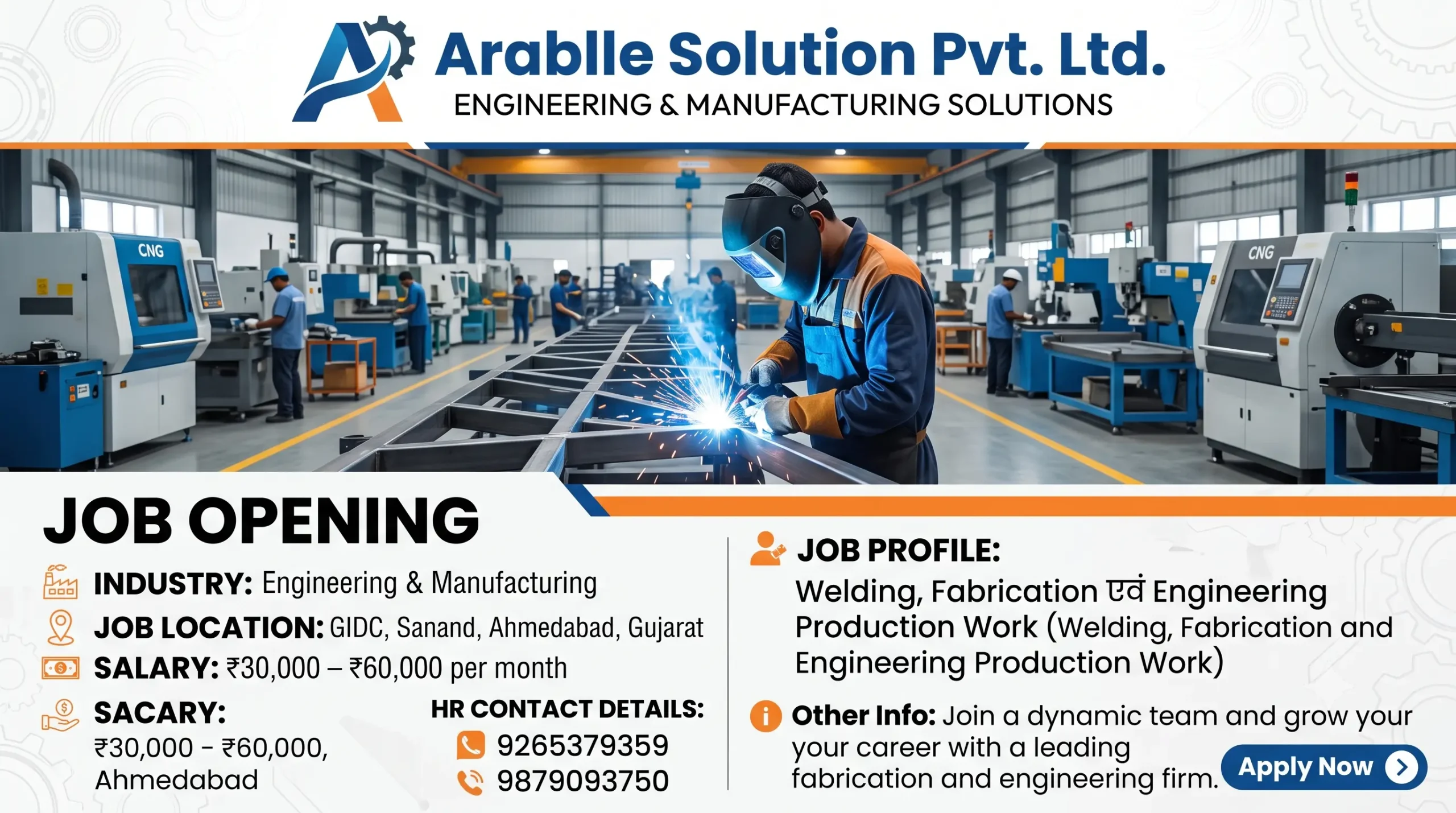 Arablle Solution Pvt. Ltd. Recruitment 2026 | Welder & Fabrication Fitter Jobs