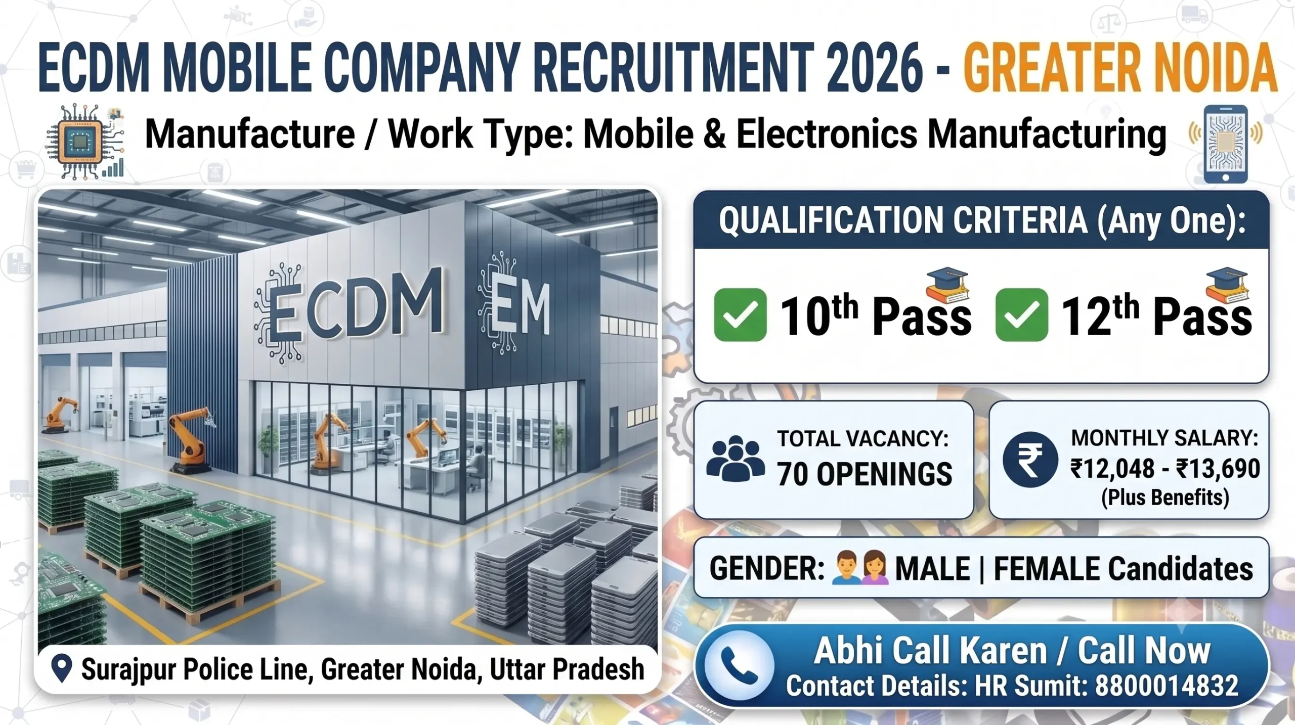 ECDM Mobile Company Recruitment 2026 | 10th & 12th Pass Jobs | Greater Noida