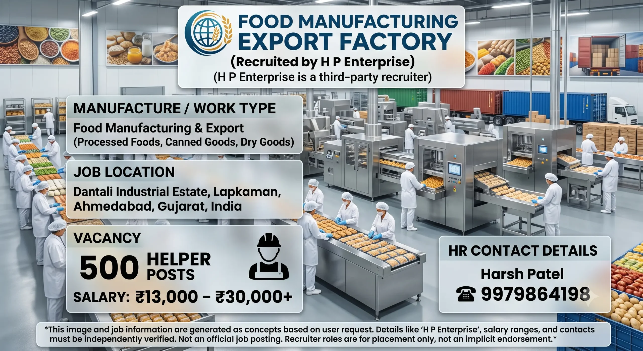 Food Manufacturing Export Factory Recruitment 2026 | 500 Helper Jobs in Ahmedabad
