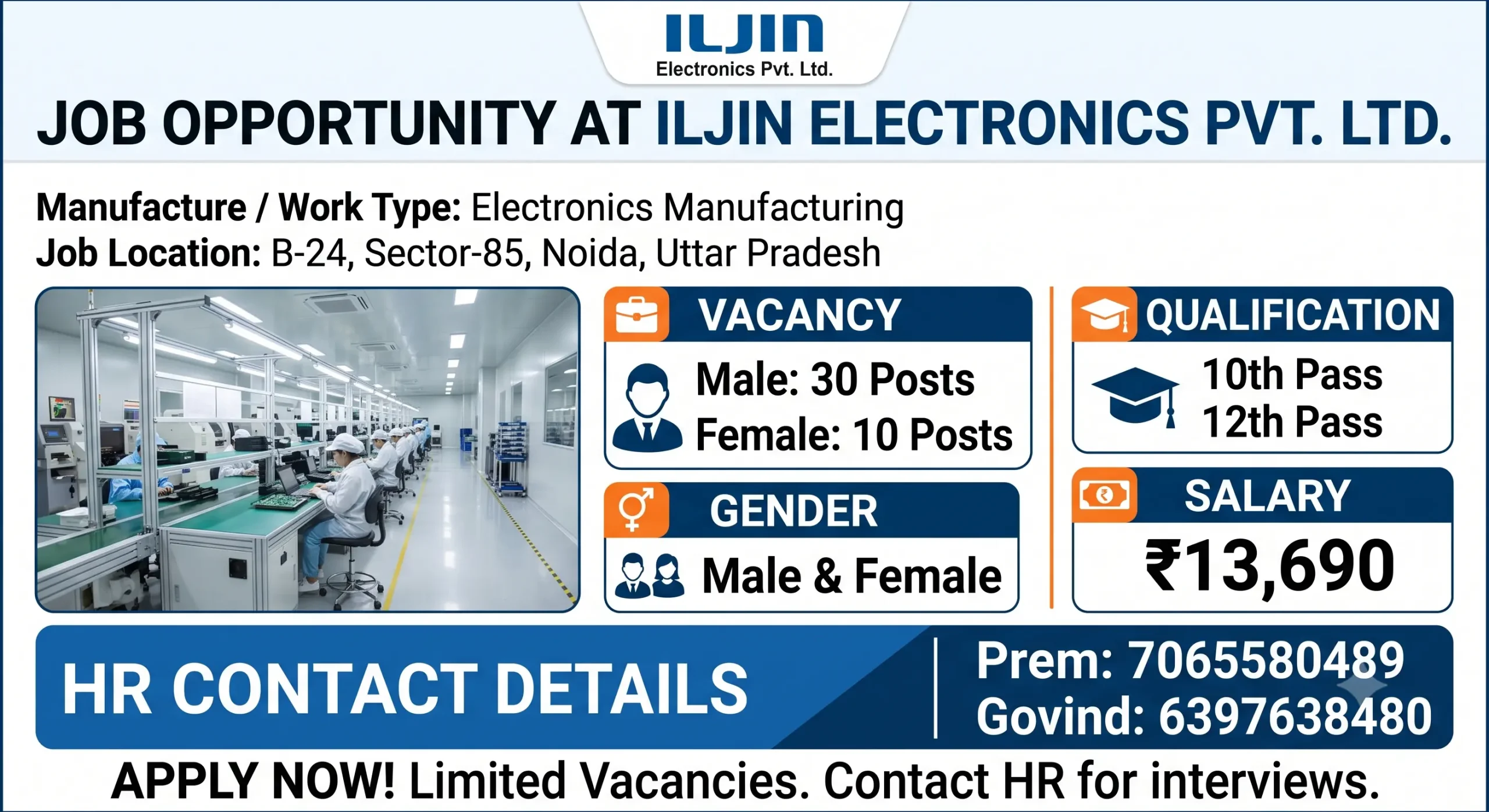 ILJIN Electronics Recruitment 2026 | Helper Jobs | Boys & Girls | Noida