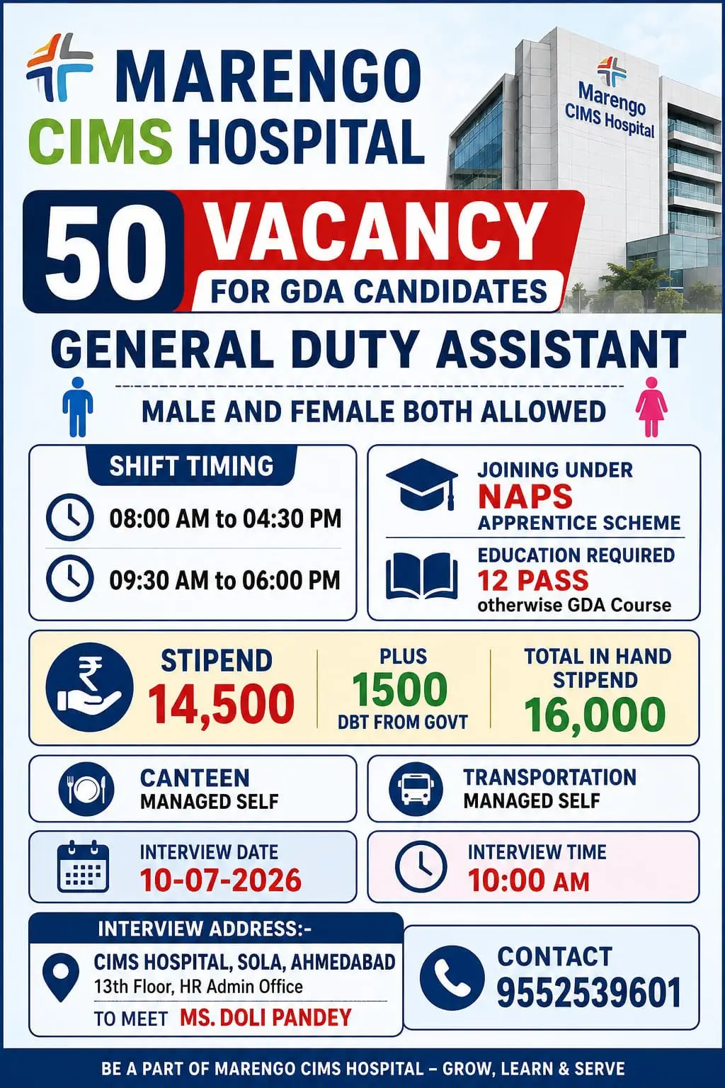 Marengo CIMS Hospital Recruitment 2026 | GDA Vacancy | 12th Pass Hospital Jobs