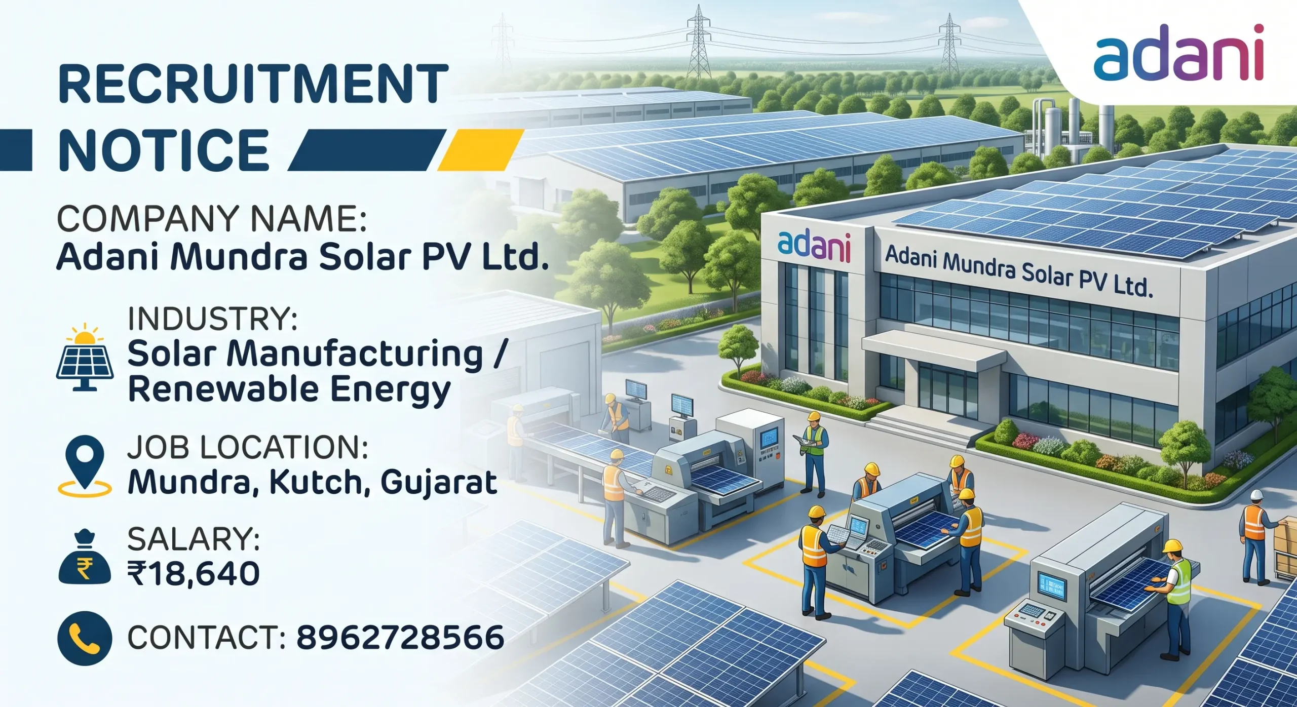 Adani Solar Recruitment 2026 | Open Campus Drive | ITI, Diploma & 12th Jobs
