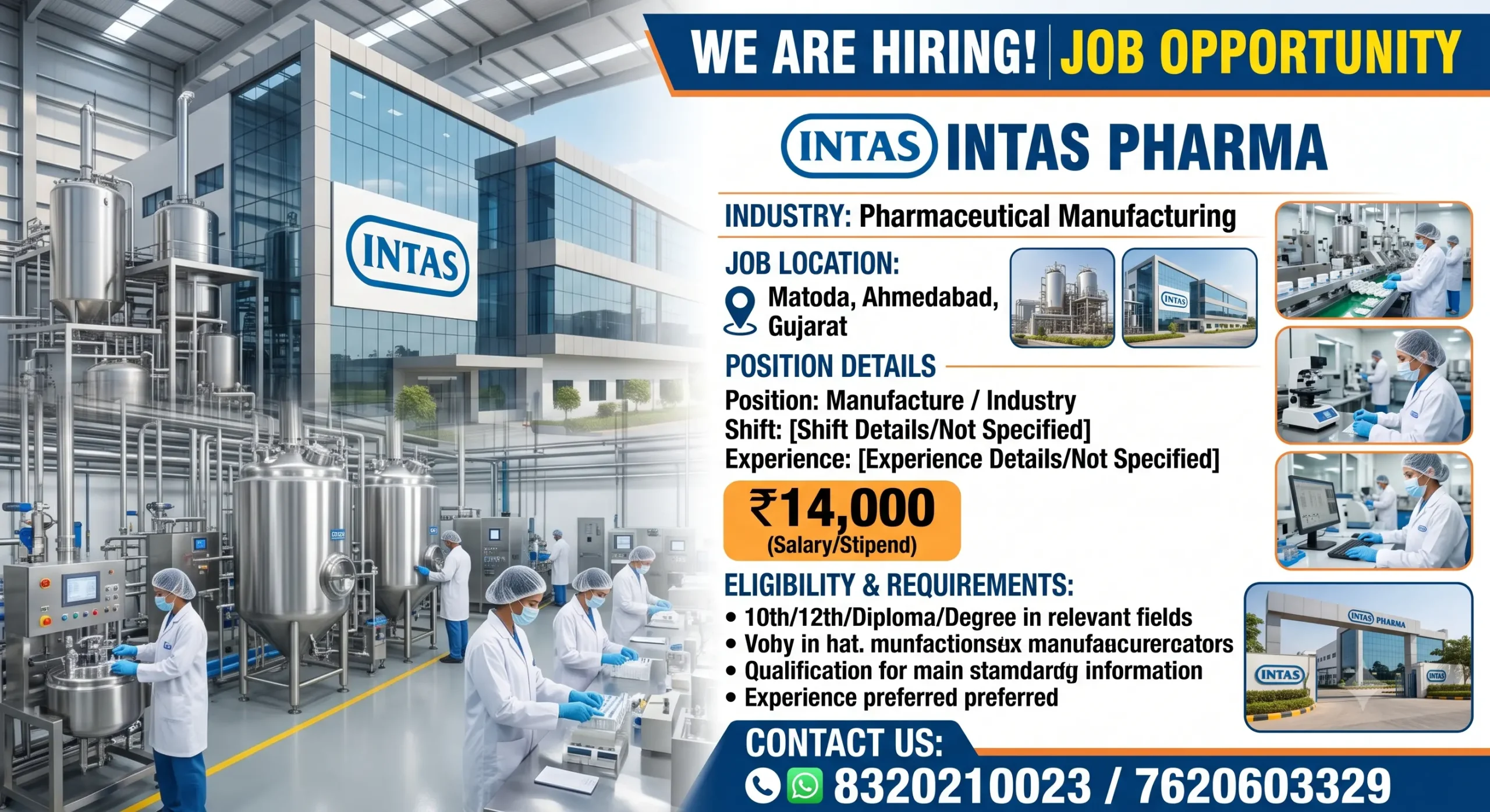 Intas Pharma Apprentice Recruitment 2026 | 100 ITI Vacancy | ₹14,000 Salary