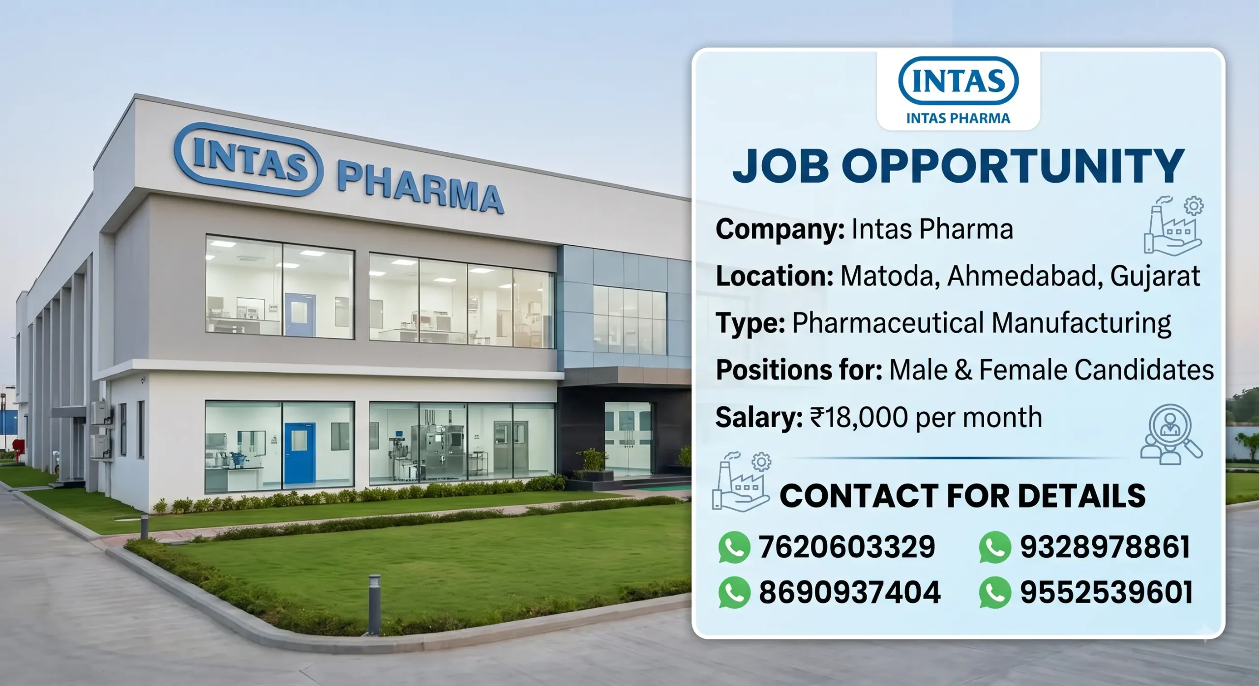 Intas Pharma Apprentice Recruitment 2026 | 200 Posts | 10th, ITI, Diploma & B.Pharma