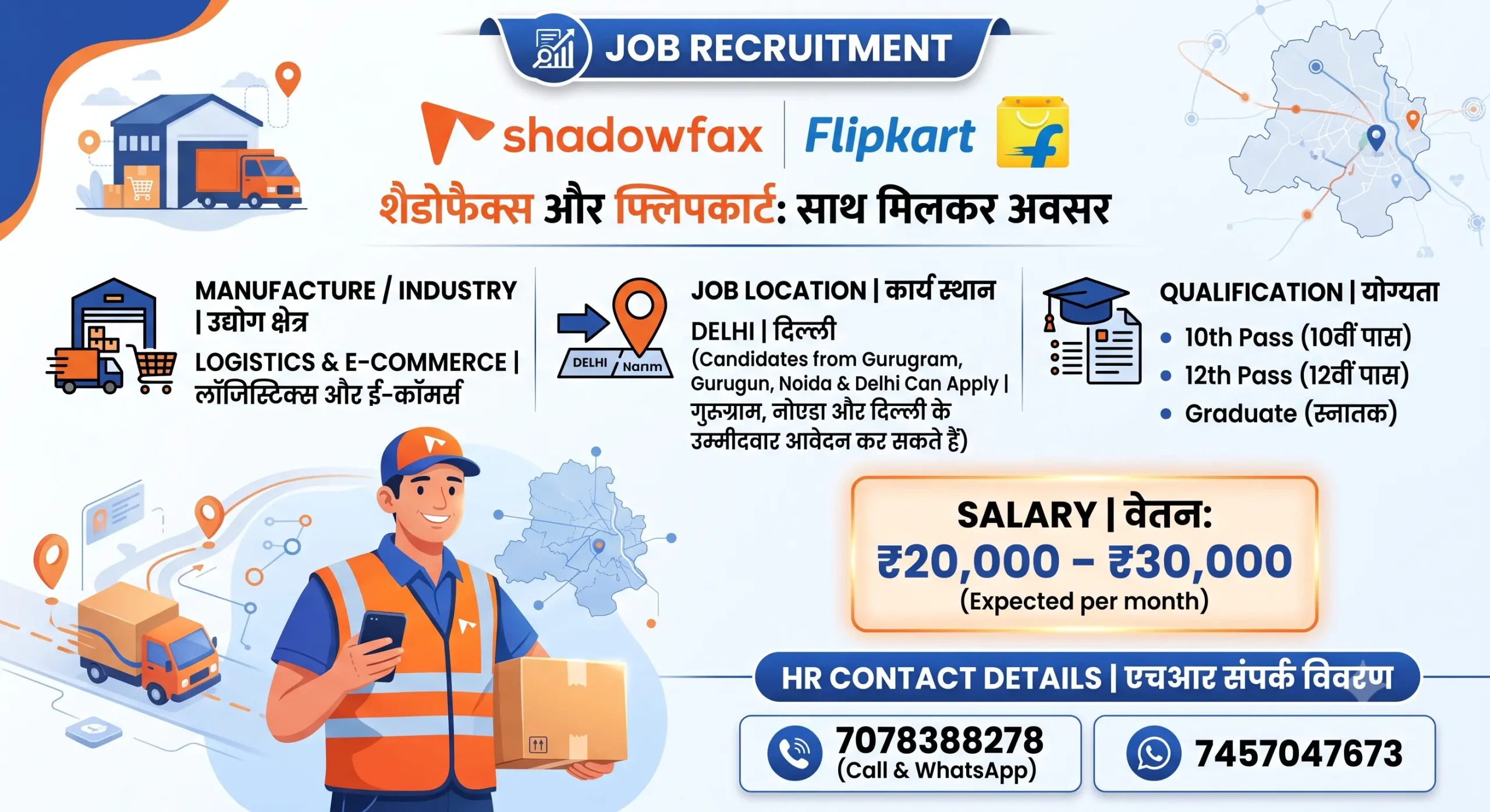Shadowfax & Flipkart Recruitment 2026 | 10th, 12th & Graduate Jobs in Delhi