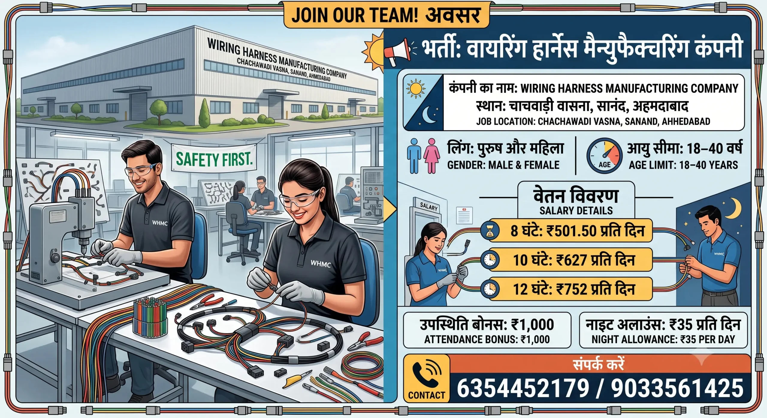 Wiring Harness Company Recruitment 2026 – Ahmedabad में ₹752 Daily Salary