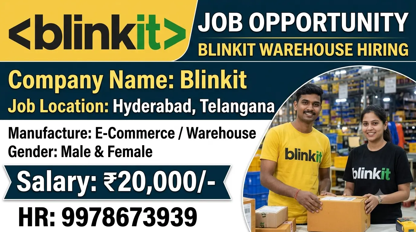 Blinkit Jobs in Hyderabad 2026 | 20 Vacancy | ₹20,000 In-Hand Salary | 10th & 12th Pass