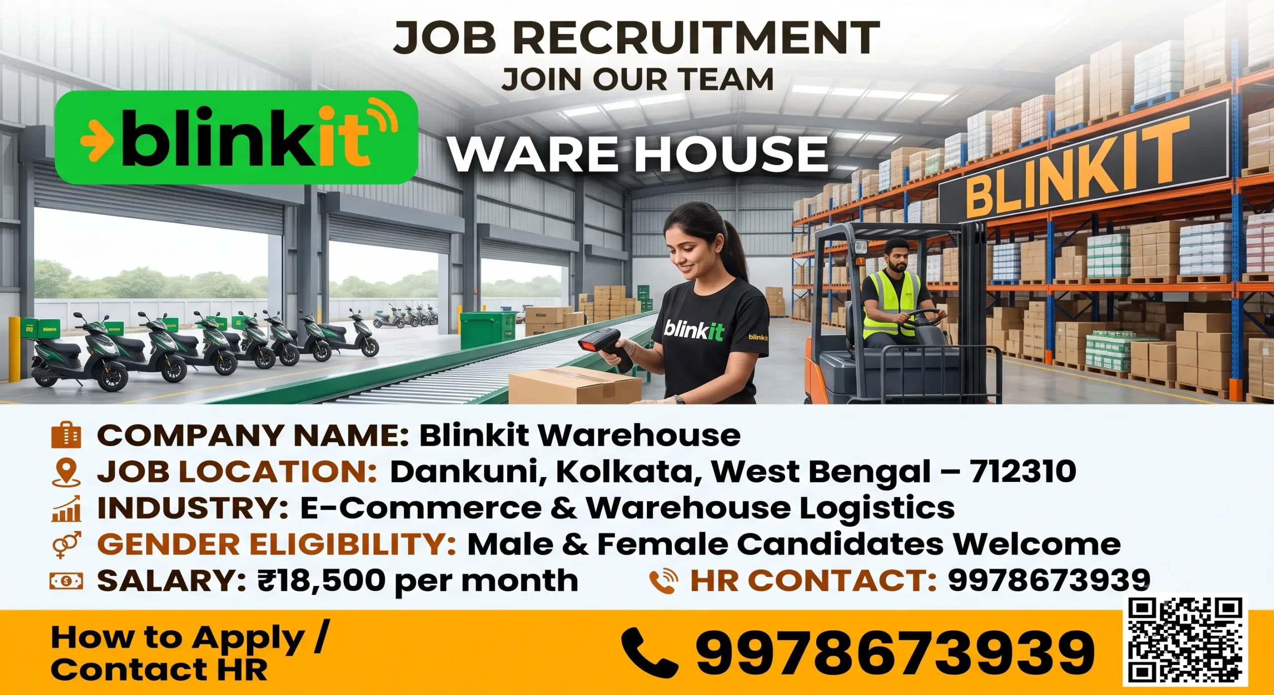Blinkit Warehouse Recruitment 2026 Kolkata – 200 Vacancy, 8th/10th/12th Pass Jobs, Salary ₹18,500