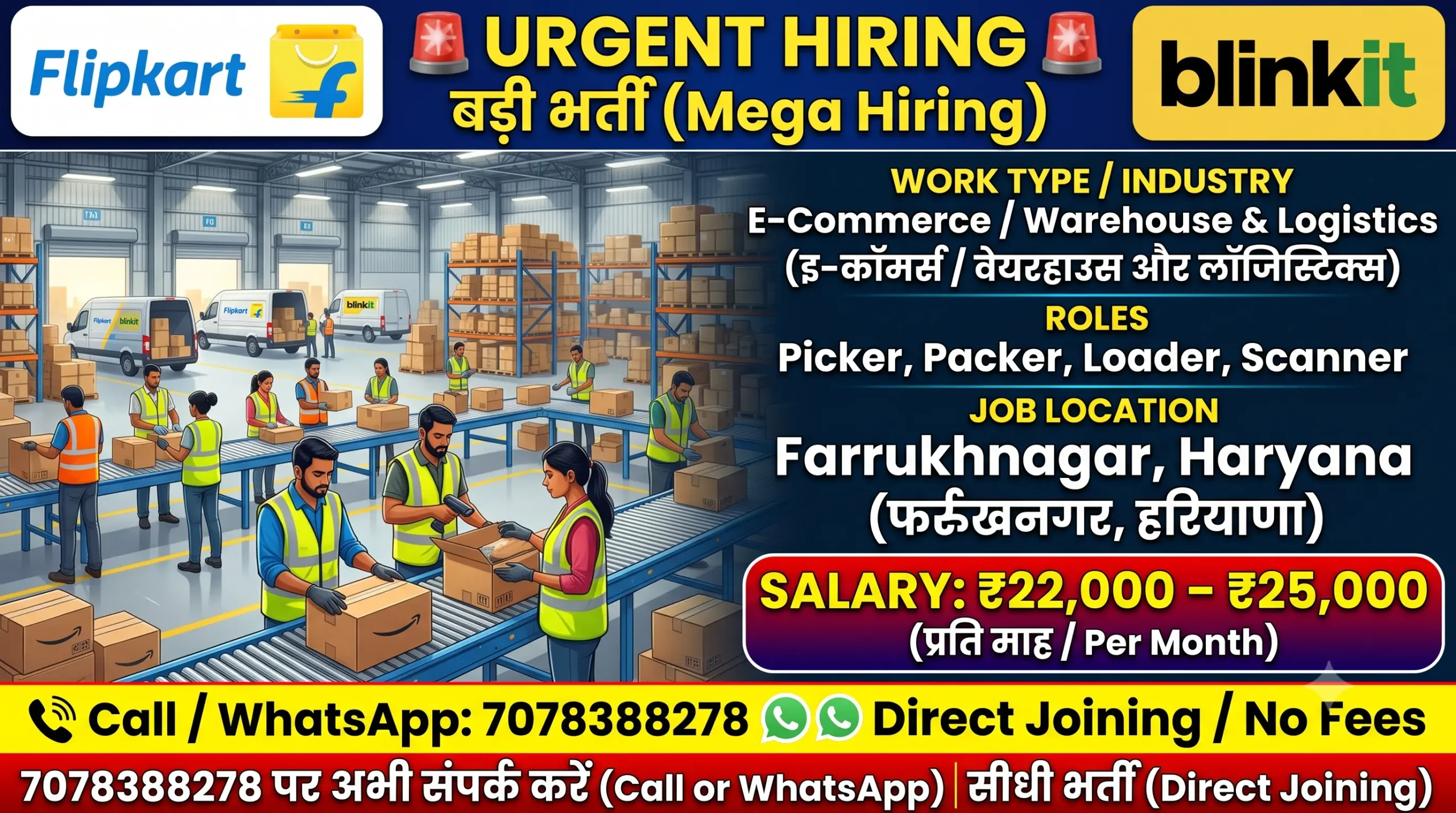 Flipkart & Blinkit Jobs in Farrukhnagar Haryana 2026 | 500 Vacancy | ₹25,000 तक Earning