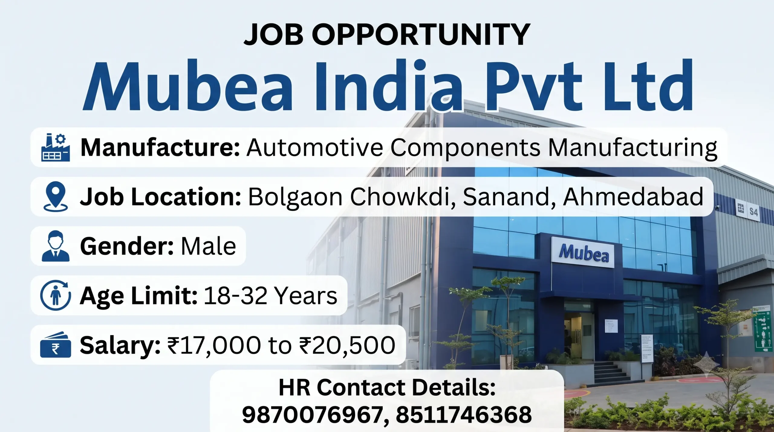 Mubea India Recruitment 2026 Sanand – ITI & Diploma Jobs, Salary Up to ₹20,500