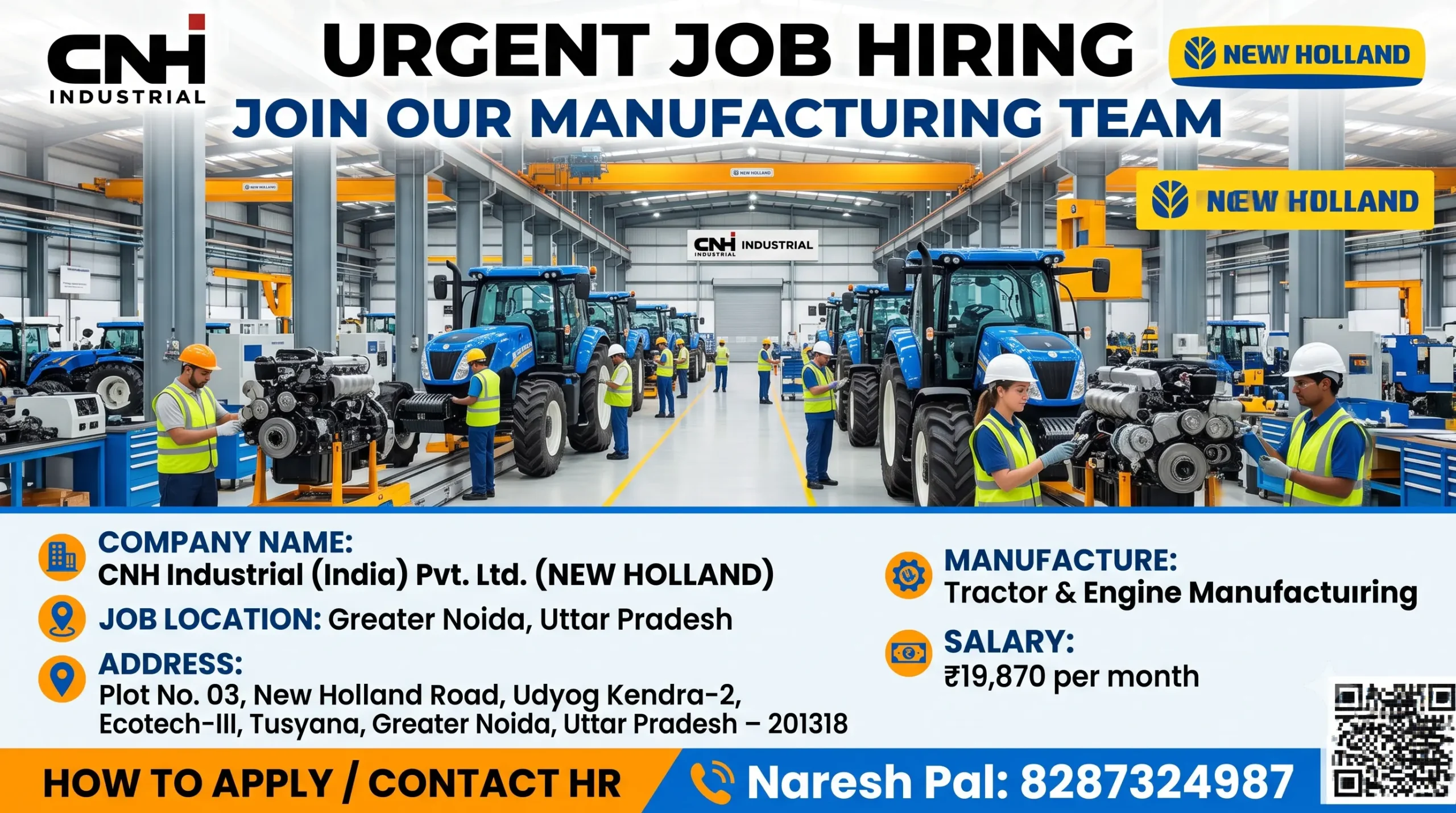 New Holland ITI Jobs in Greater Noida 2026 | 200 Vacancy | ₹19,870 Stipend | ITI Apprentice