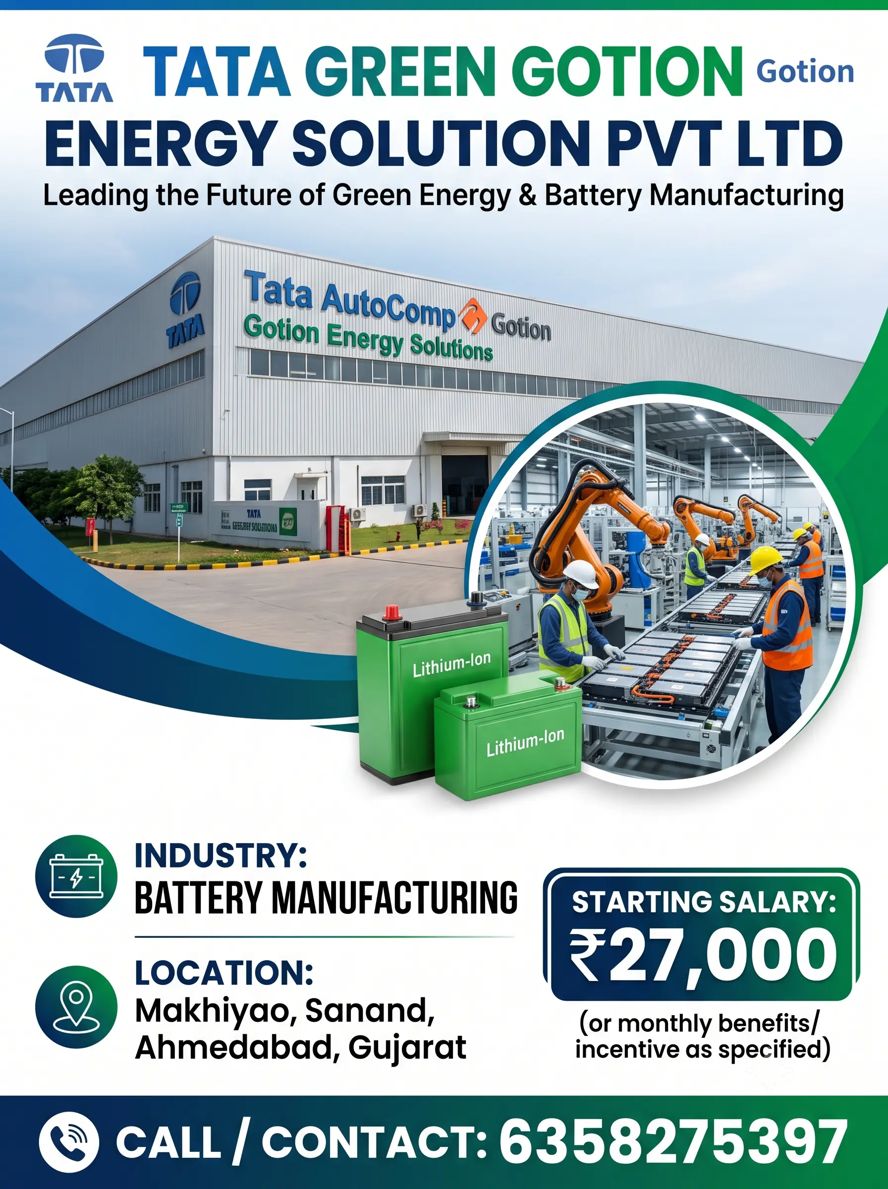 Tata Green Gotion Recruitment 2026: 1000 Jobs in Sanand – ₹27,000 Salary